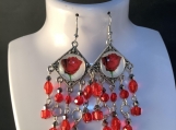 Pmc silver red rose crystal chandelier earrings 22