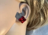 Pmc Silver red square crystal stud earrings free shipping 10