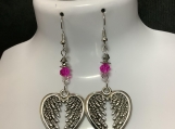 Pmc Silver heart angel wing hot pink crystal earrings 48