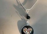 Pmc Silver black heart necklace earring set 26