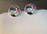 Pmc Silver black white cat stud earrings 59