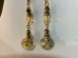 PMC Gold Yellow pink flower dangling earrings 76