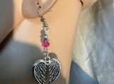 PMC Silver hot pink angel wing heart valentine earrings 78