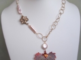 Totally natural - real Copper Birch Real Leaf preserved and biwa pearls vintage necklace