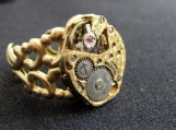 Steampunk brass filigree watch movement ring