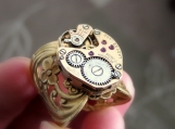 Steampunk wide brass filigree watch movement band ring