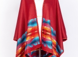 Hand-Woven Pashmina Reversible Wool Poncho, Ethnic Style (Pink / Blue)