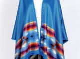 Reversible Hand-woven Pashmina Wool Poncho, Ethnic Style (Blue / Black)