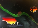 Night Call, Aurora, Fluorescent Indigenous Painting, Acrylic on Canvas