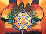 The Family at the Sunset, Indigenous Painting, Acrylic on Canvas