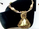 Natural Lemon Chrysoparas pendant necklace, wire wrapped, copper