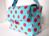 Aqua and Red Polka Dot Short Boxed Lunch Bag
