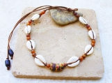 African Trade Bead Cowrie Shell and Horn Bead Necklace/Choker - Unisex