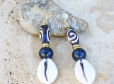 Batik Bone Brass Cowrie Shell Earrings