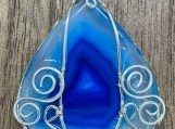 Blue Onyx pendant, wire wrap pendant, silver necklace