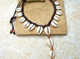 Copper and Cowrie Necklace with Hammered Copper Spiral Drop - Unique -Boho- Beautiful - Ethnic
