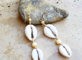 Double Cowrie Shell Dangle Earrings
