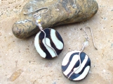 Hand Wired Coin Shaped Dyed Batik African Trade Bead Earrings - Beautiful
