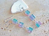 Rainbow Square Glass Earrings A Bit Of Sparkle Pink and Green Collide