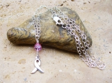 Sterling Silver Breast Cancer Awareness Necklace with Awareness Ribbon - Beautiful - Strong