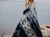 Native Tribal Alpaca Wool Woven Blanket (Blue)