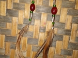 Red and Green Bead Feather Earrings
