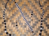 Silver & Black Beaded Necklace, Bracelet, & Earring Set