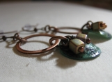 Antique Copper Hoop & Green Earrings