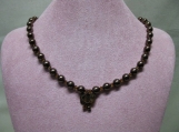 Pearl & Crystal Brown & Amber Necklace with Heart Charm