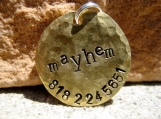  The Mayhem - Distressed Handstamped Pet ID Tag Brass Small Dog 