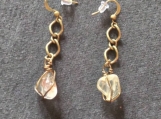 Citrine and bronzetone dangle chain earrings,citrine stone earrings,dangle gemstone earrings