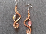 Copper harp earrings with faceted glass bead,copper wire earrings