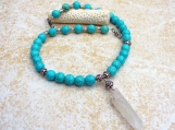 Turquoise Color Dyed Howlite Raw Quartz Crystal Necklace