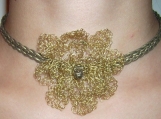 Handmade leather chocker with crochetted flower