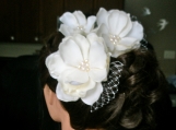 Three Magnolias Flowers with Creamy Seed Pearls Hairpiece