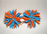 Turquoise Blue and Orange Korker Ribbons Hair Bows - Set of 2