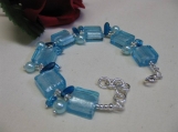 Heart and Pearl Charm Blue Chunky Bracelet