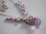       Pink Amethyst onion briolette,keishi pearl and zircon nec