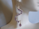 Shaded purple natural zircon , crystal briolette and hand-forged