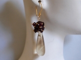 Smooth Smoky quartz long drop and garnet earrings