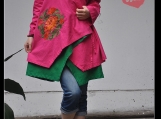 Ethnic Cloak style loose linen embroidered shirt/dark green