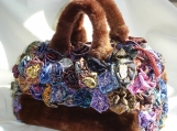 Silk Rose Covered Fur Handbag
