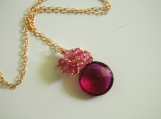 Gorgeous Pomegranate Pink quartz and Mystic Rubelite necklace