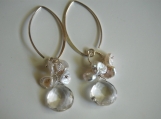 Rock crystal quartz and keishi pearl earrings