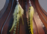 Yellow &  Olive Grizzly Feather Earrings, Hot Look