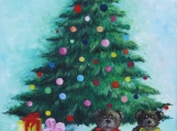 "Christmas Tree with Gifts" Acrylic Painting on Canvas 