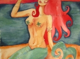 Ruby Mermaid No.1 - 8 x 10 Watercolor Print