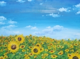 "Sunflowers Field with Blue Sky" Acrylic Painting on Canvas