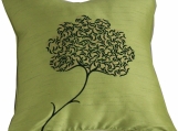 Green Tree, Embroidered Silk Decorative Pillow