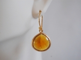   Bezel setting Glass Topaz drop earrings in gold